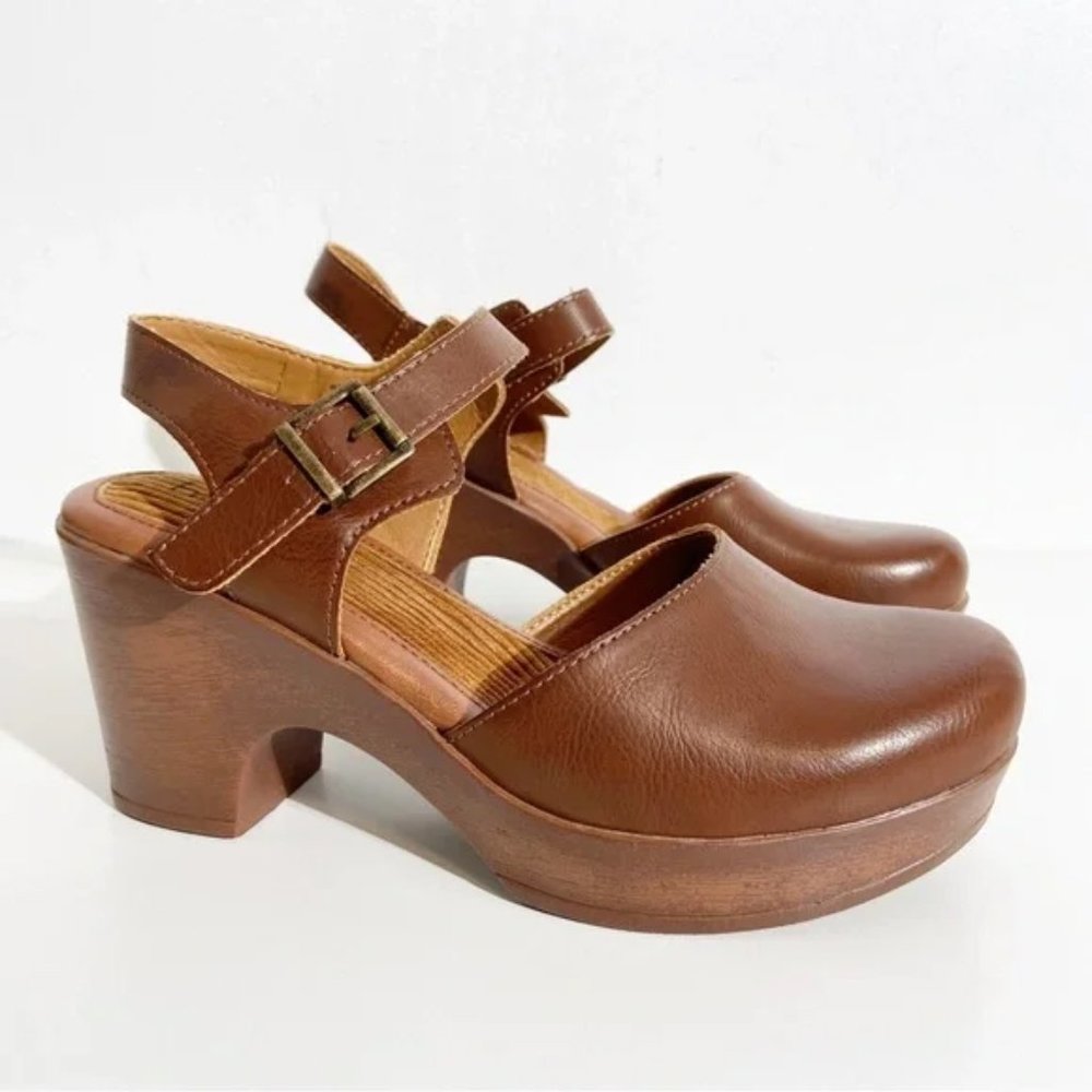 Born Brown Leather Clog Heels